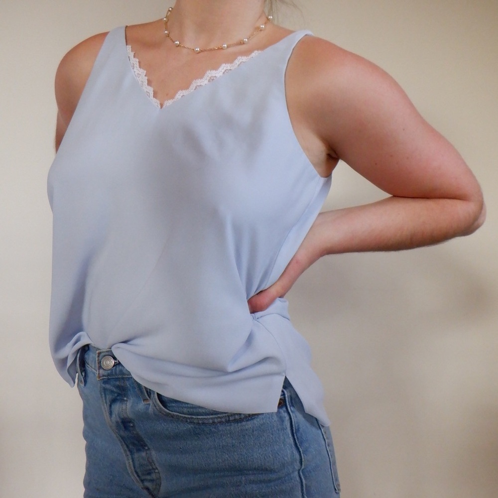 Pastel Blue Lace Neckline Topshop Cami